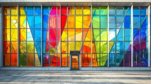 commercial facade with stained glass windows