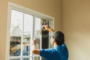 worker cleaning window before using tint