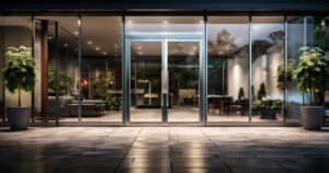 strong glass doors on a commercial building